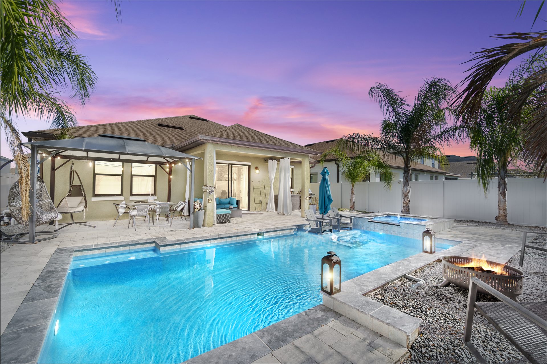 Pool and spa at twilight — virtual twilight photography